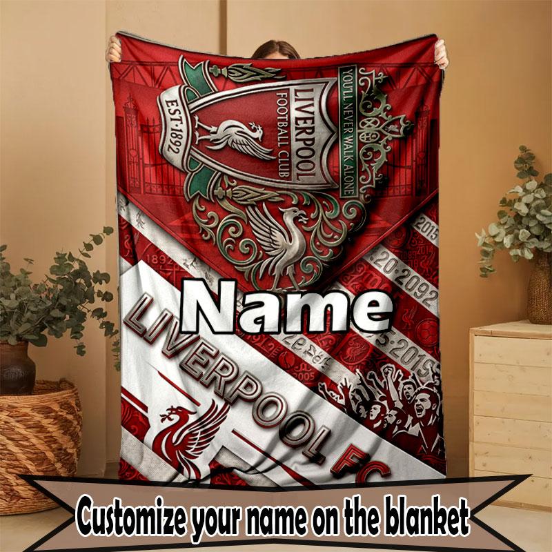 Custom Name Personalized Liverpool Football Club Print Blanket, Home Decor, Bedroom, Sofa, Camping, Couch, Gifts for Birthday Christmas