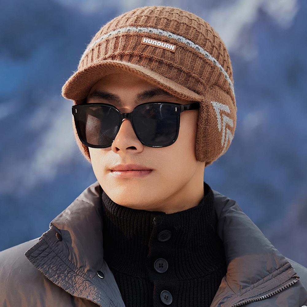 Men's Korean Style Knitted Wool Winter Hat & Velvet Earmuff Scarf Set for Cycling