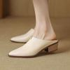 Krazing Pot Sheepskin Mules Pointed Toe Thick Med Heels Elegant Autumn Mature Summer Beauty Women Pumps
