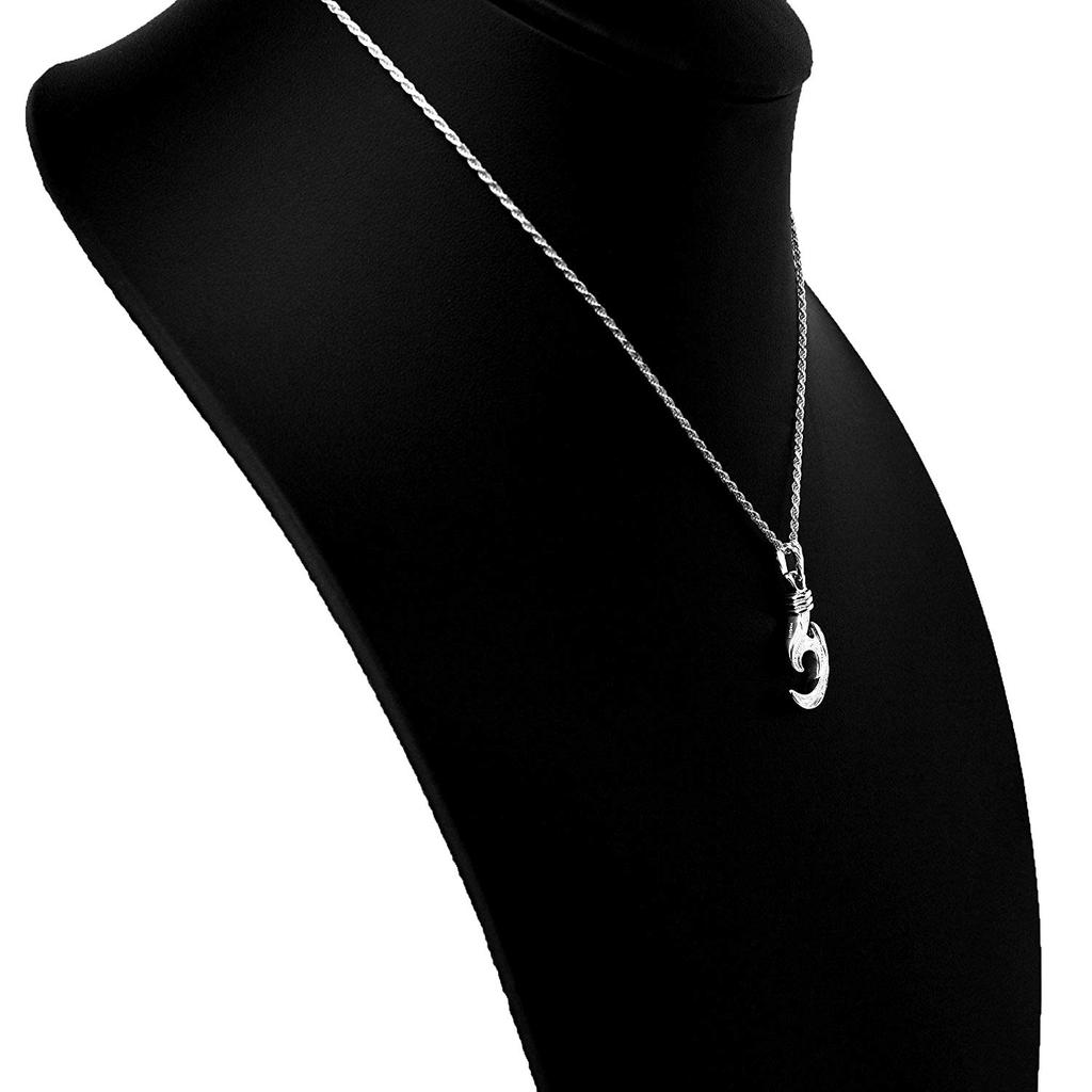 Гавайские украшения ожерелье с подвеской в виде рыболовного крючка, серебро 925 пробы, цепь 45 см [Leilani] для мужчин (Веревка включена)