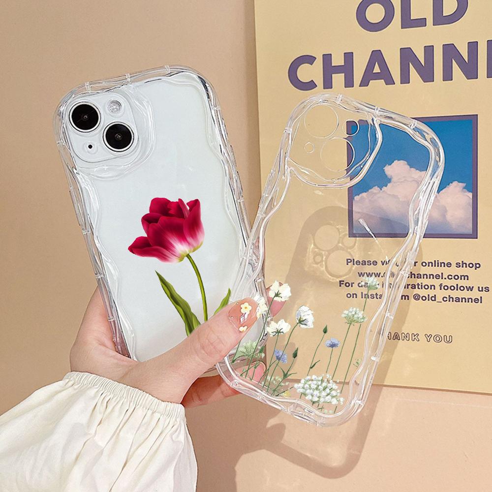 Мягкие волнистые чехлы для телефонов N93 с пионом для Samsung A54 A34 A13 A14 S23 S24 Ultra Xiaomi Redmi Note 13 12C Realme Infinix, защитный бампер