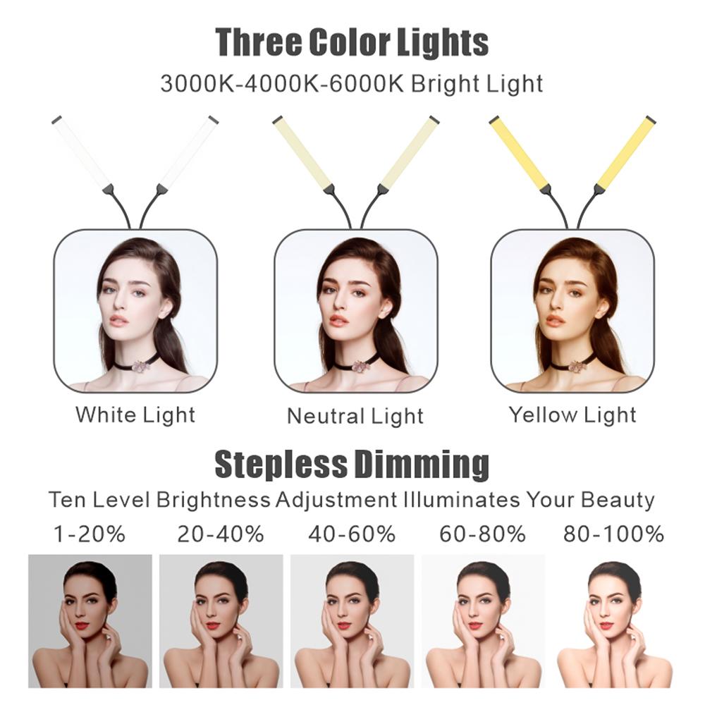 Flexible 2-Arms LED Video Light Photography Fill Light 3000K/4000K/6000K Bi-color Dimmable Timer