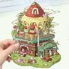 Мультяшный большой клубничный домик, ландшафтная наклейка, 3D миниатюрный мир, расстегнутый, сцена для DIY, инструкция