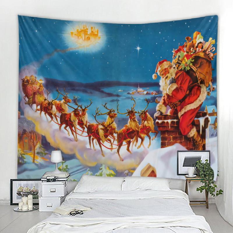 Christmas Decorative Tapestry Red Santa Claus Christmas Tree Fireplace Art Wall Hanging Home Holiday Wall Blanket Tapestries
