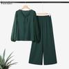 Women Long Sleeve Blouse and Pants Casual Two Piece Suit Sets