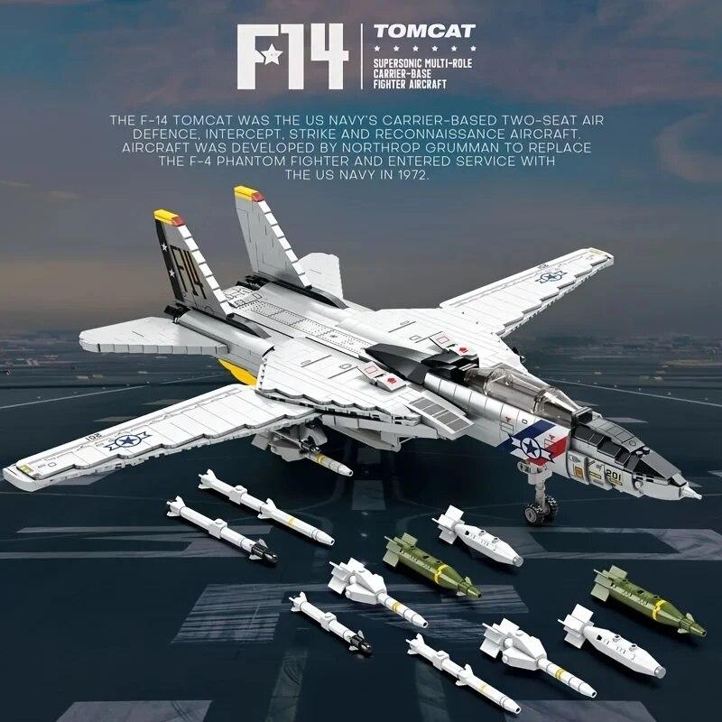 1600 шт., военные самолеты-истребители Tomcat F14, строительные блоки MOC, базовая модель истребителя, набор кирпичей, праздничные подарки, детские игрушки
