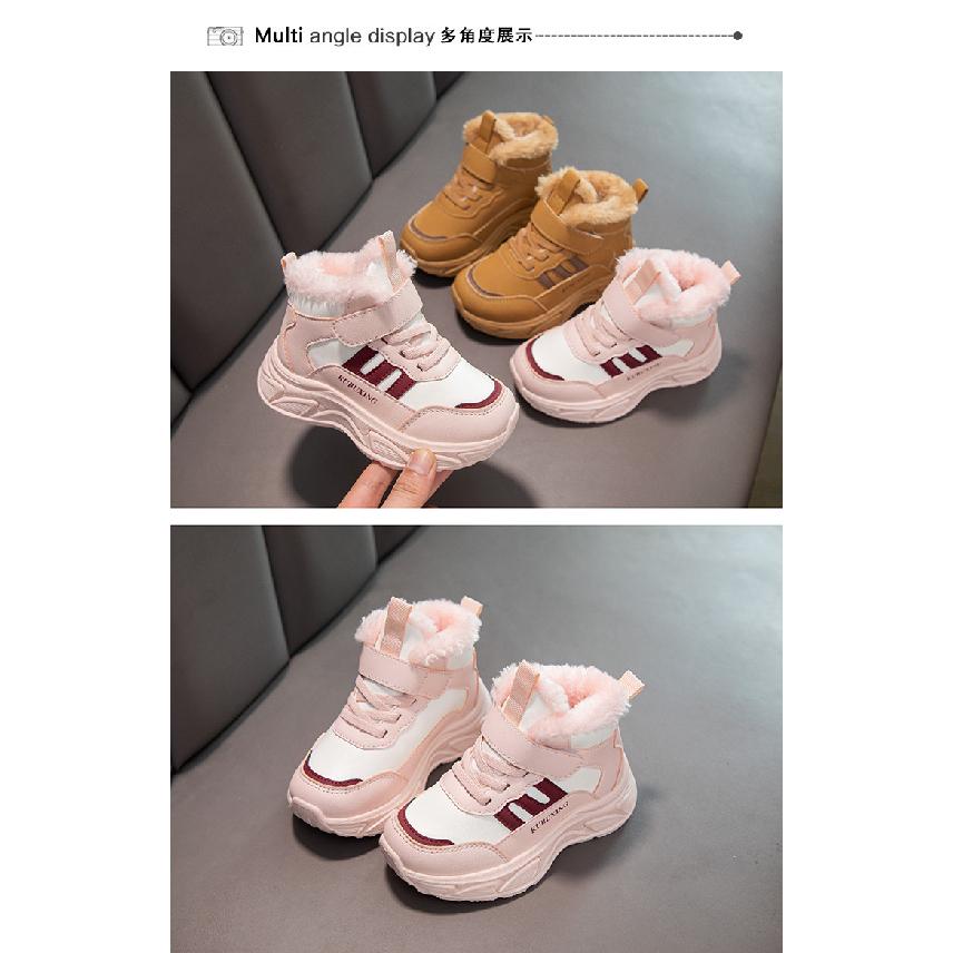 Девочки Хлопковая обувь Зимняя на флисовой подкладке Утолщенная Новая Детская Теплая Спортивные Короткие Ботинки Девочек Волшебные Кроссовки Трендовые