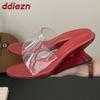 Fashion Red Women Wedges Slippers Pumps Shoes Outdoors Female Round Toe Footwear Fashion Transparent Ladies Heels Sandals Slippers Shoes