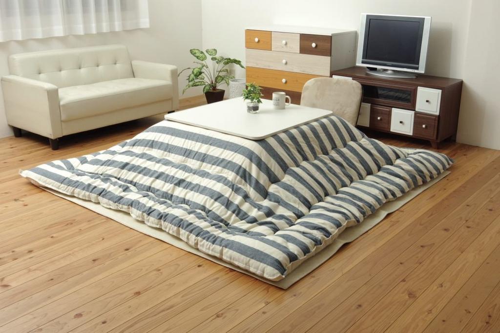 IKEHIKO Kotatsu Futon, Rectangular, Roka, Approx. 205 x 245cm, Navy, Indian Cotton, Thick, Made in Japan #5182639