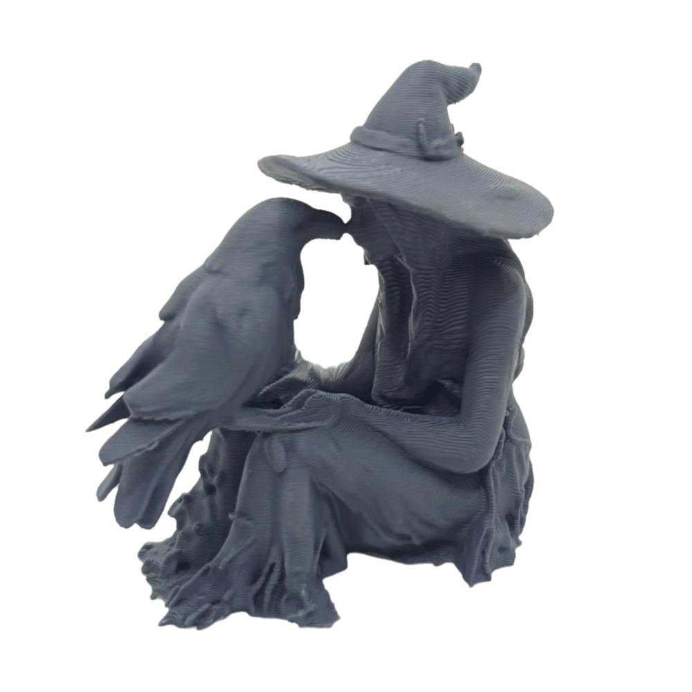 Desk Ornaments Witch Sculpture Gothic Style Halloween Decoration Bird and Girl Sculpture Office