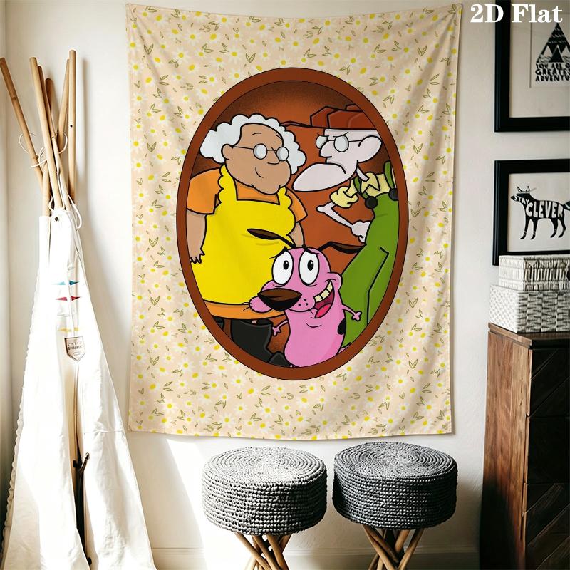 Courage the Cowardly Dog Wall Tapestry Aesthetic Wall Hanging Printed Fabric Blanket Decorative Tapestries for Bedroom Living Room Home Decor