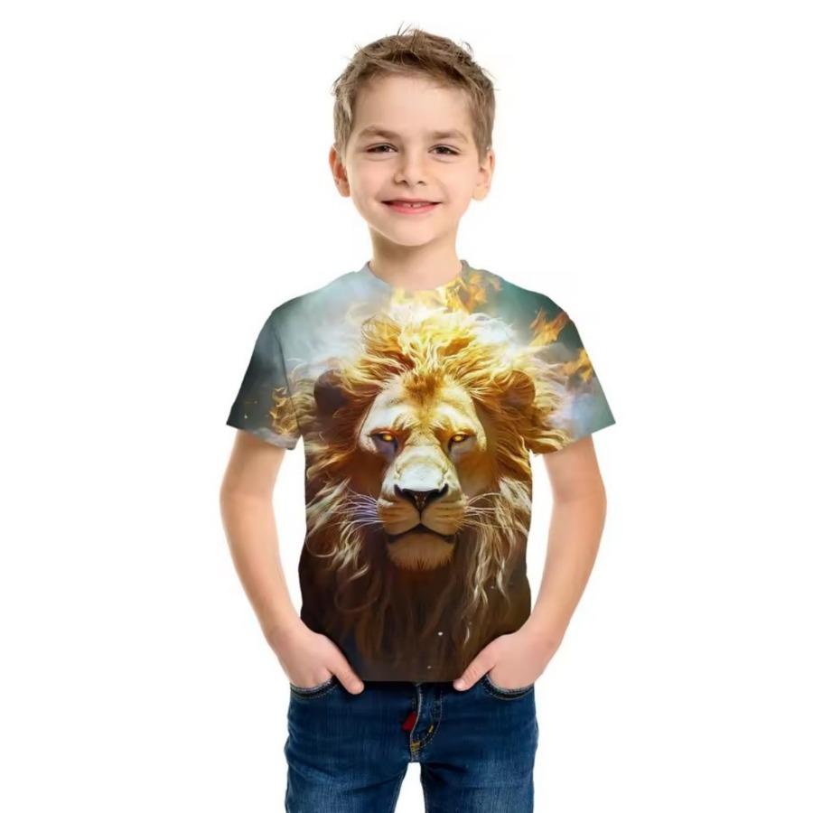 3D Digital Print Kids Stylish Lion Dragon Animal Pattern T-Shirt Boys Short Sleeve Crew Neck Casual T-shirts