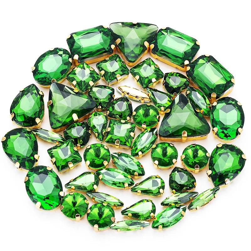 50pcs/Bag Glitter Mixed Shape Sew On Glass Rhinestone Gold Claw Crystal Buckle Diy Wedding Decoration Accessories