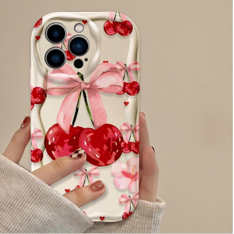 Милый красный вишневый бабочка 3D волна чехол для телефона для iPhone 17 Air 16 15 14 Plus 13 12 11 Pro Max 16E XR XS X 7 8 Силиконовый чехол