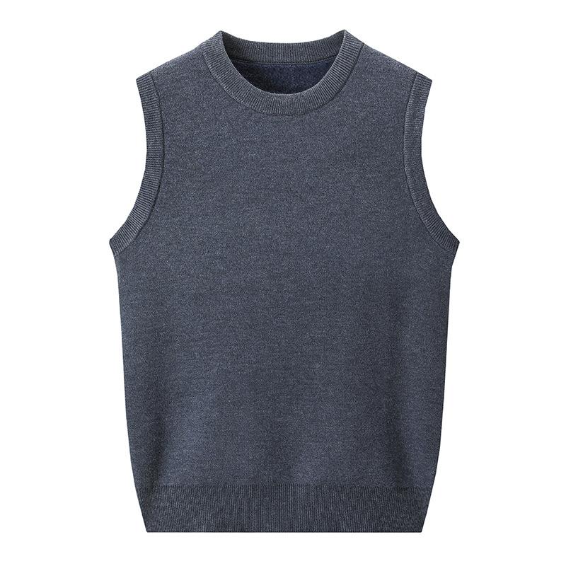 Spring, Autumn and Winter Men's Sleeveless Wool Solid Color Vest Middle-aged Loose Dad Men's Bottom Shirt Top