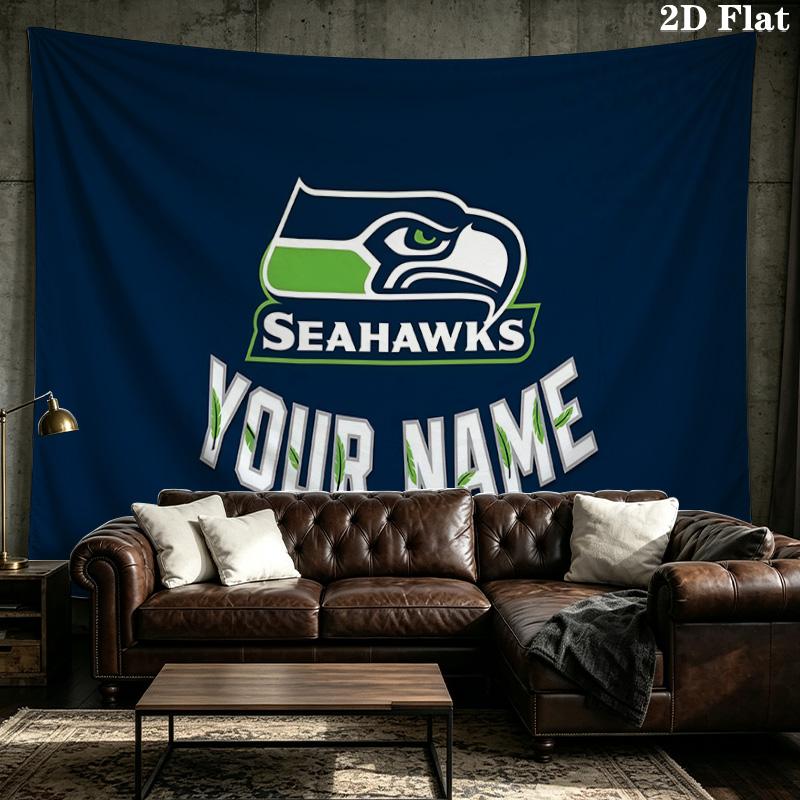 Custom Name Seattle Seahawks Printed Tapestry – Wall Hanging for Bedrooms, Dorms, and Home Decor