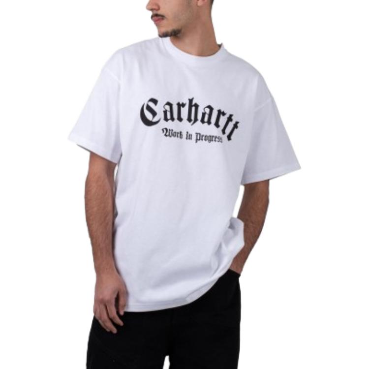 Carhartt WIP Мужская футболка с принтом букв, круглым вырезом, приталенного кроя, прямого силуэта, с короткими рукавами, Белый I032875-00A-XX