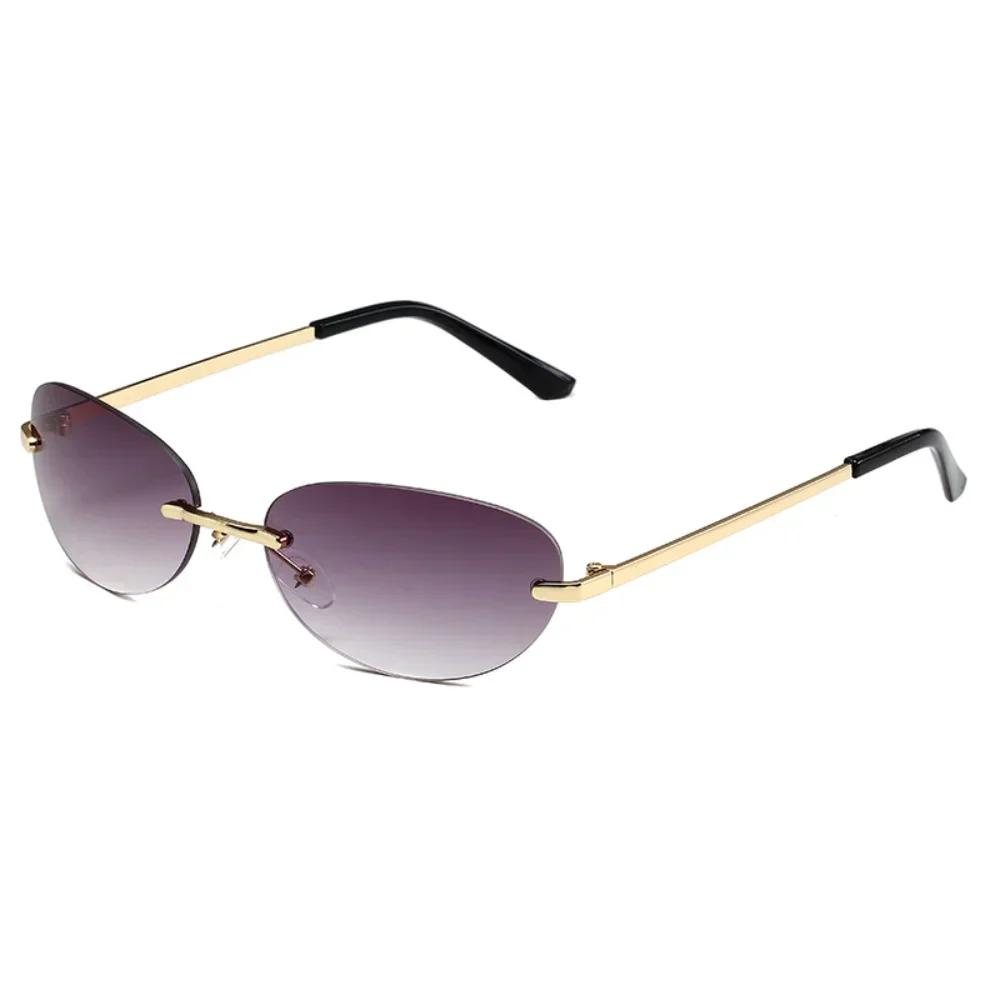 Модные Винтажные Роскошные Дизайнерские Овальные Солнцезащитные Очки без Оправы Женские Мужские Солнцезащитные Очки Панк Популярные UV400 Маленькие Очки