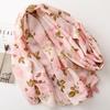 Женский ретро-шарф, толстый розовый шелковый шарф с цветочным узором, теплая шаль с бахромой, аксессуары