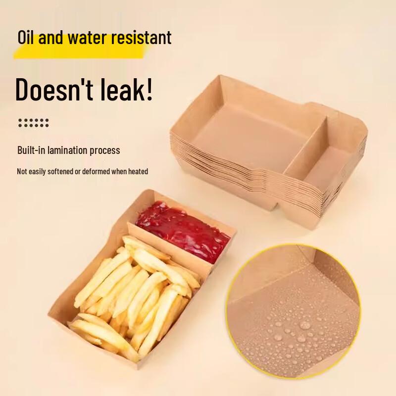 Miaojiayi Disposable Kraft Paper Double Compartment Boat Takeout Boxes