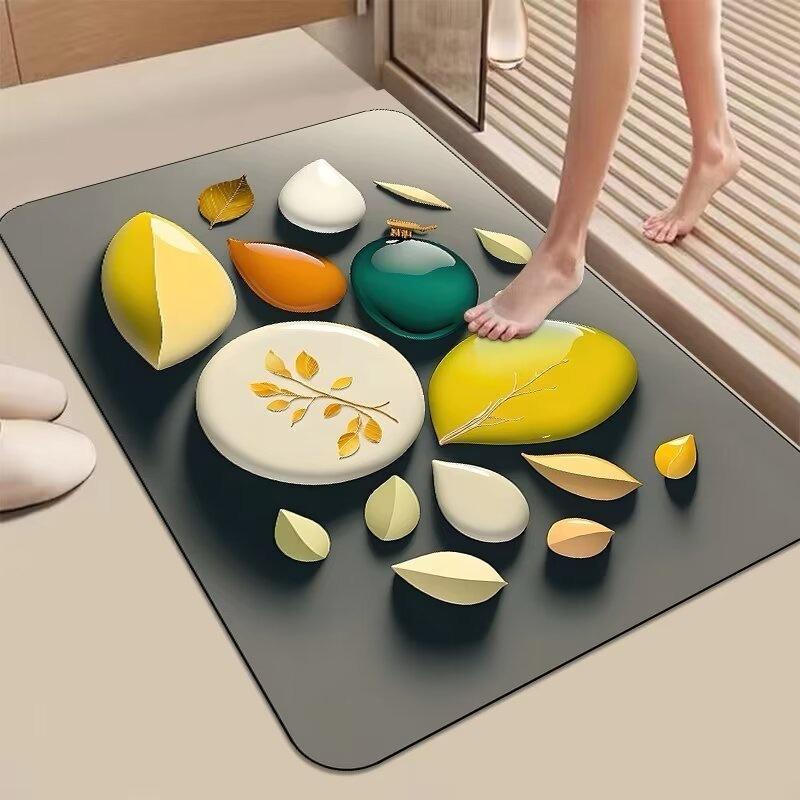 Трехмерный визуальный коврик с камешками у двери в ванную комнату, водопоглощающая подкладка для ванной комнаты с диатомовой грязью, противоскользящий быстросохнущий коврик для ног