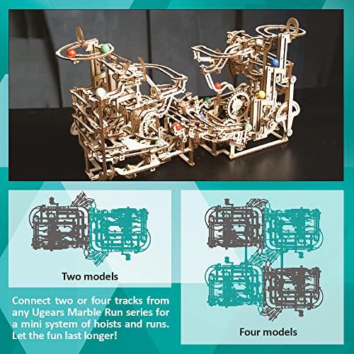 UGEARS Набор для деревянной мраморной дорожки - 3D-пазл Деревянная мраморная дорожка Ступенчатый подъемник с 3-ступенчатым подъемным механизмом и 10 шариками