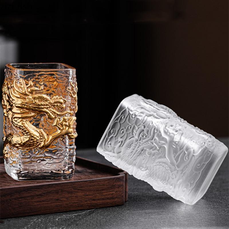 Квадратная чашка для воды Стеклянная чашка Golden Dragon Термостойкие чашки для чая Чашки для завтрака Кружка для кофе Кружка для молока Чашки для сока Бокалы для вина