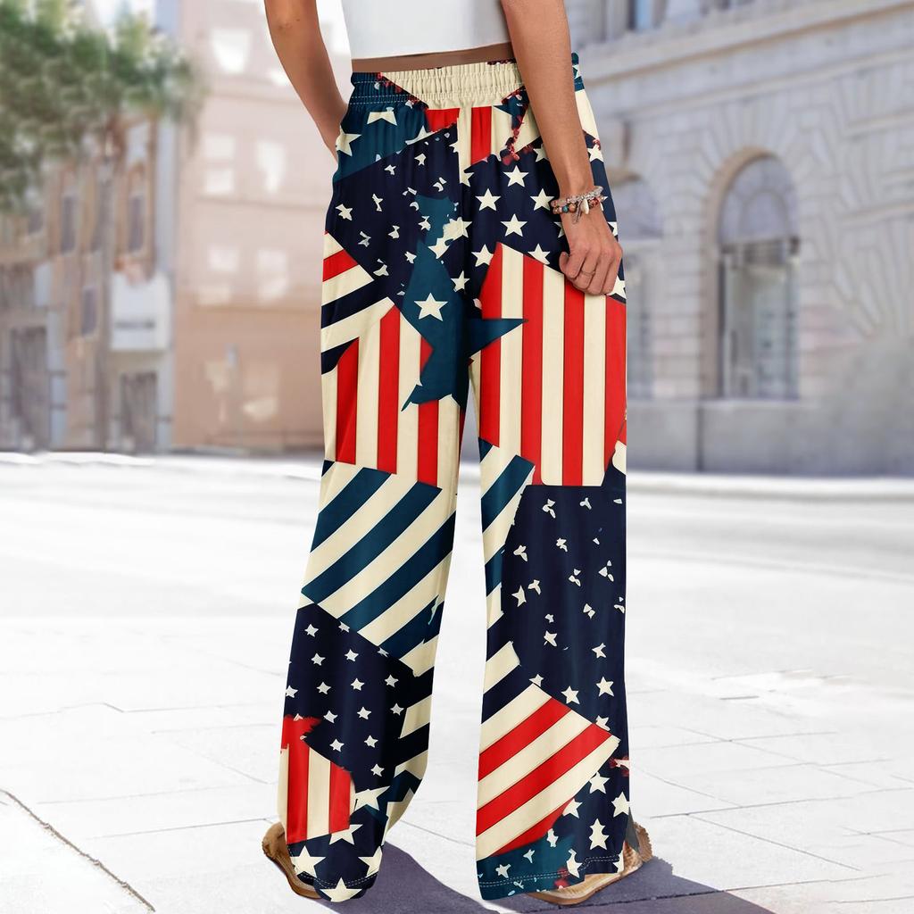 Женские летние брюки-палаццо в стиле бохо с высокой талией, широкие повседневные брюки с принтом и карманами