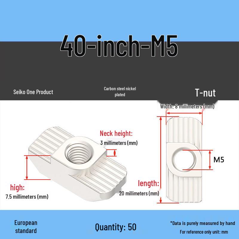 European Standard T-Slot Aluminum Profile Nuts: Wing Nuts M3-M8, Types 20/30/40/45.