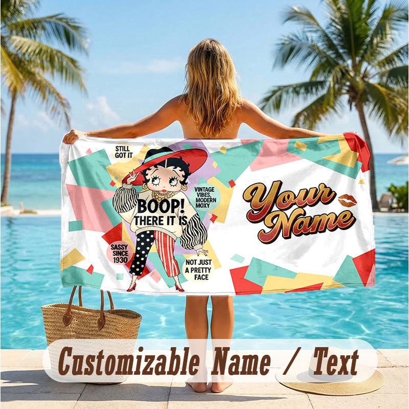 Custom Text Beach Towel, Soft Absorbent Swimming Multi-use TowelBetty Boop