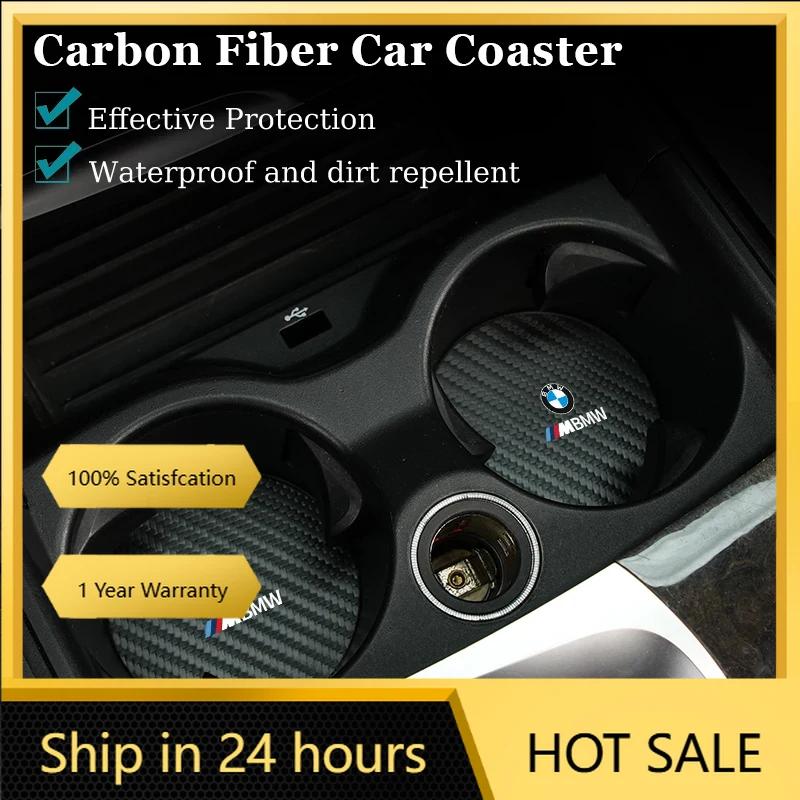JUSK5 New 2025 Carbon Car Coaster Mat Interior Water Cup Pad Cushion For BMW X1 X2 X3 X4 X5 X6 X7 G20 G30 GT E46 E60 F10 E39 F30 E36 F