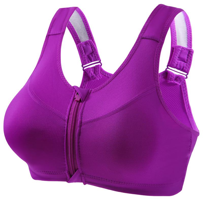 Women's Front-Zip Wire-Free Push-Up Sports Bra for High-Intensity Running and Yoga