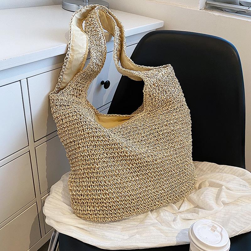 Плетеная сумка женская 2025 новая повседневная отпускная пляжная сумка в морском стиле повседневная ленивая модная соломенная сумка сумка через плечо