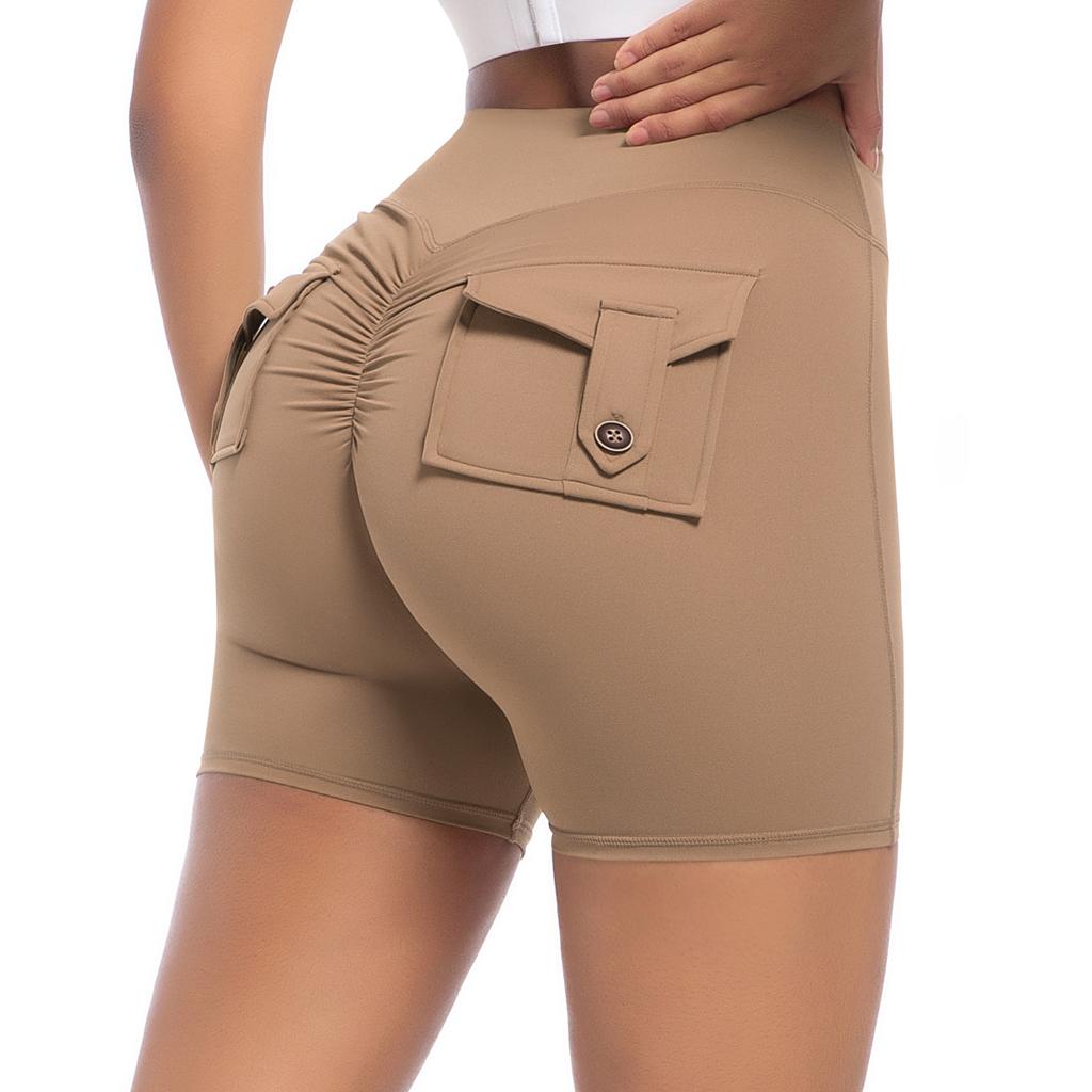 Auroth Women Yoga Sports Shorts Whith Pocket High Stretch Gym Fitness Short Leggings Peach Hip Shorts