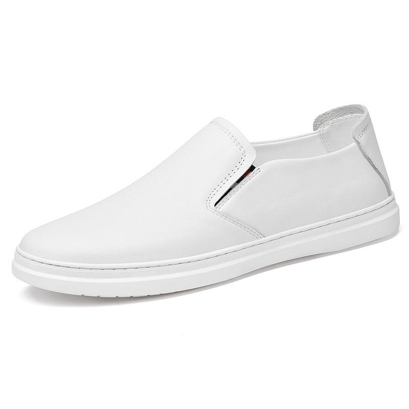 Men's Casual Cowhide Leather White Loafers - Stylish & Versatile for Spring and Autumn