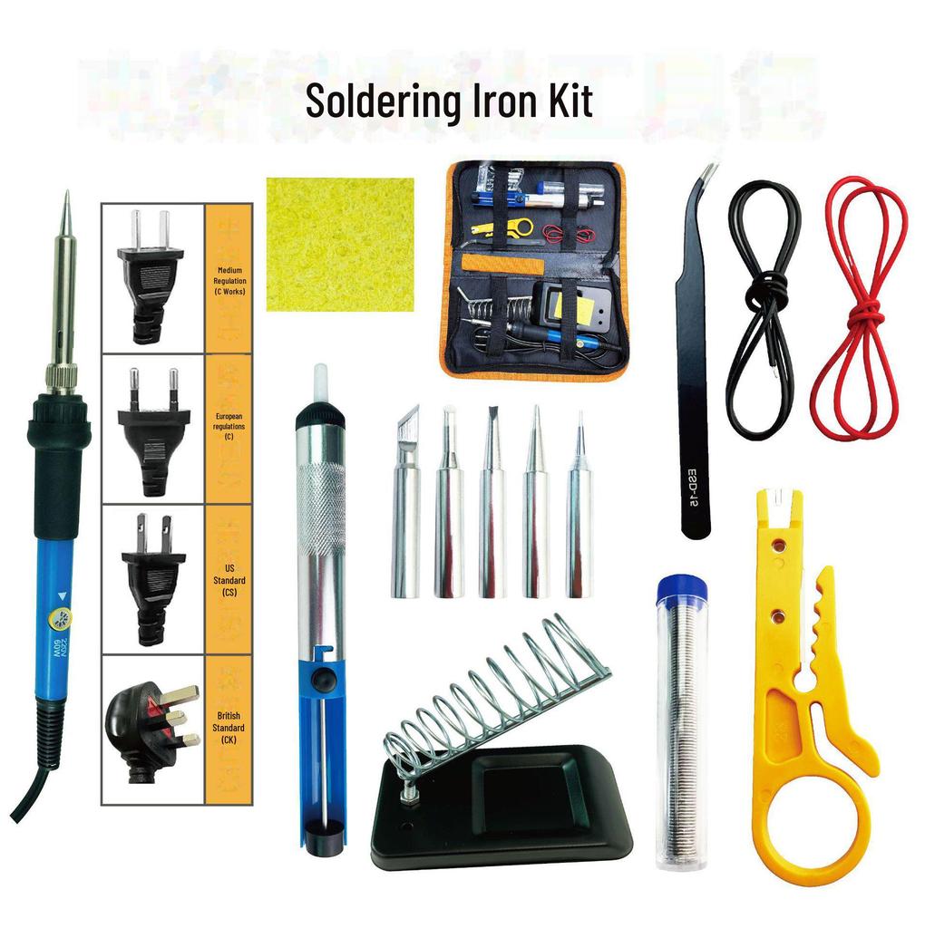 Набор из 16 электрических паяльников с регулируемой температурой и чехлом из полиуретановой ткани. Идеально подходит для сварочных и ремонтных работ.