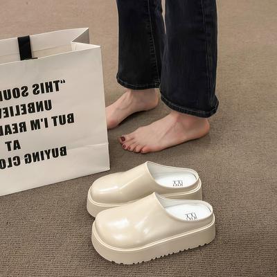 Мода Женская Мода Баотоу Полусабо Осень Новые Круглый Носок Глубокий Вырез Толстая Подошва Увеличение Большая Голова Водонепроницаемые Сандалии