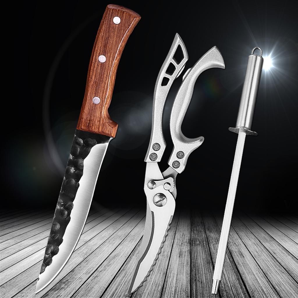 Hunting Knife Stainless Steel Boning Butcher Knife Meat Cleaver Camping Knife Kitchen Scissors Chicken Bone Shears