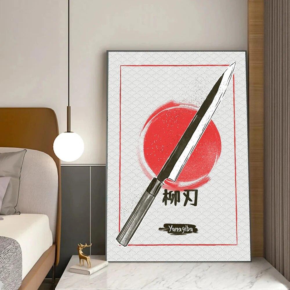 Японское аниме-арт самурайские мечи, печать плакатов для домашнего декора, абстрактный Накири Бунка Бутакири, нож, холст, картина, настенное искусство, без рамки