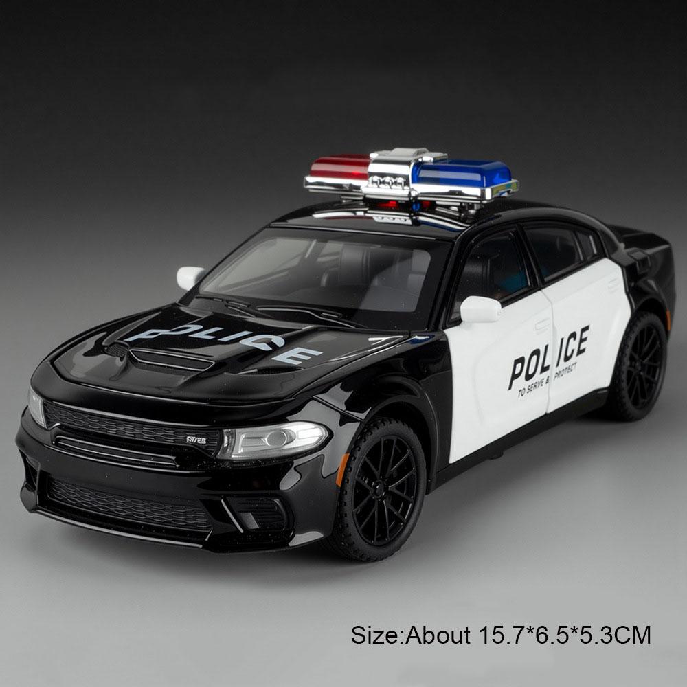 1:32 Pickup Charger Police Car Model Toy Doors Opened Sound Light Pull Back Models Shock Absorption Toys Boy Gift Ornaments