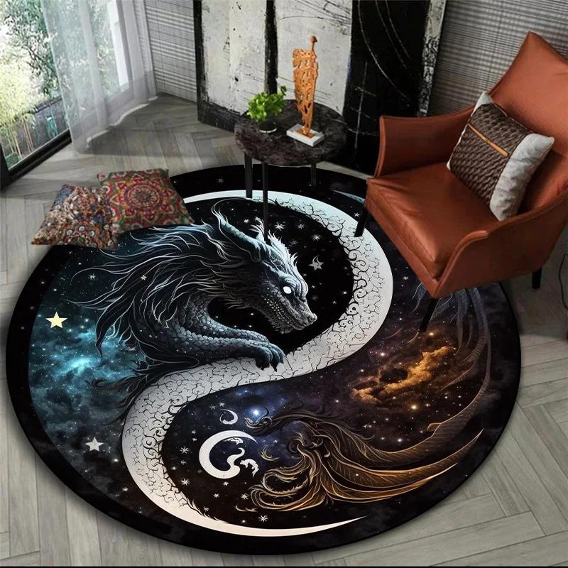 3D printed animal tiger dragon lion tree of life circular carpet computer chair floor mat
