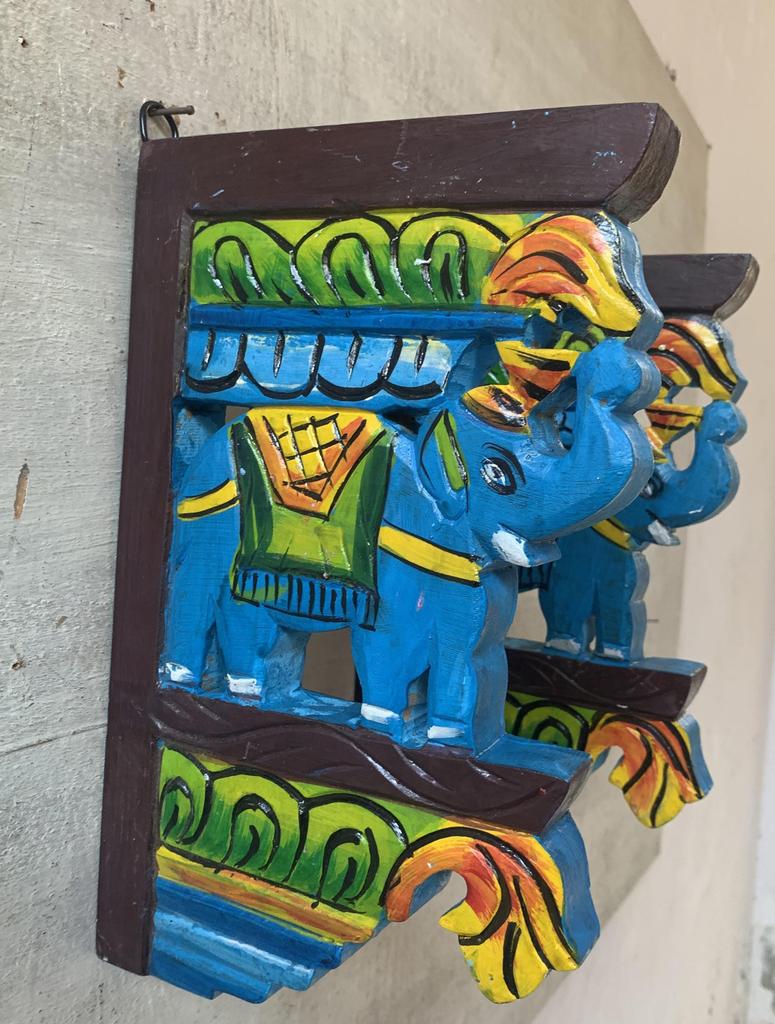 Hand Carved Wooden Elephant Wall Panel: Indian Folk Art Decor