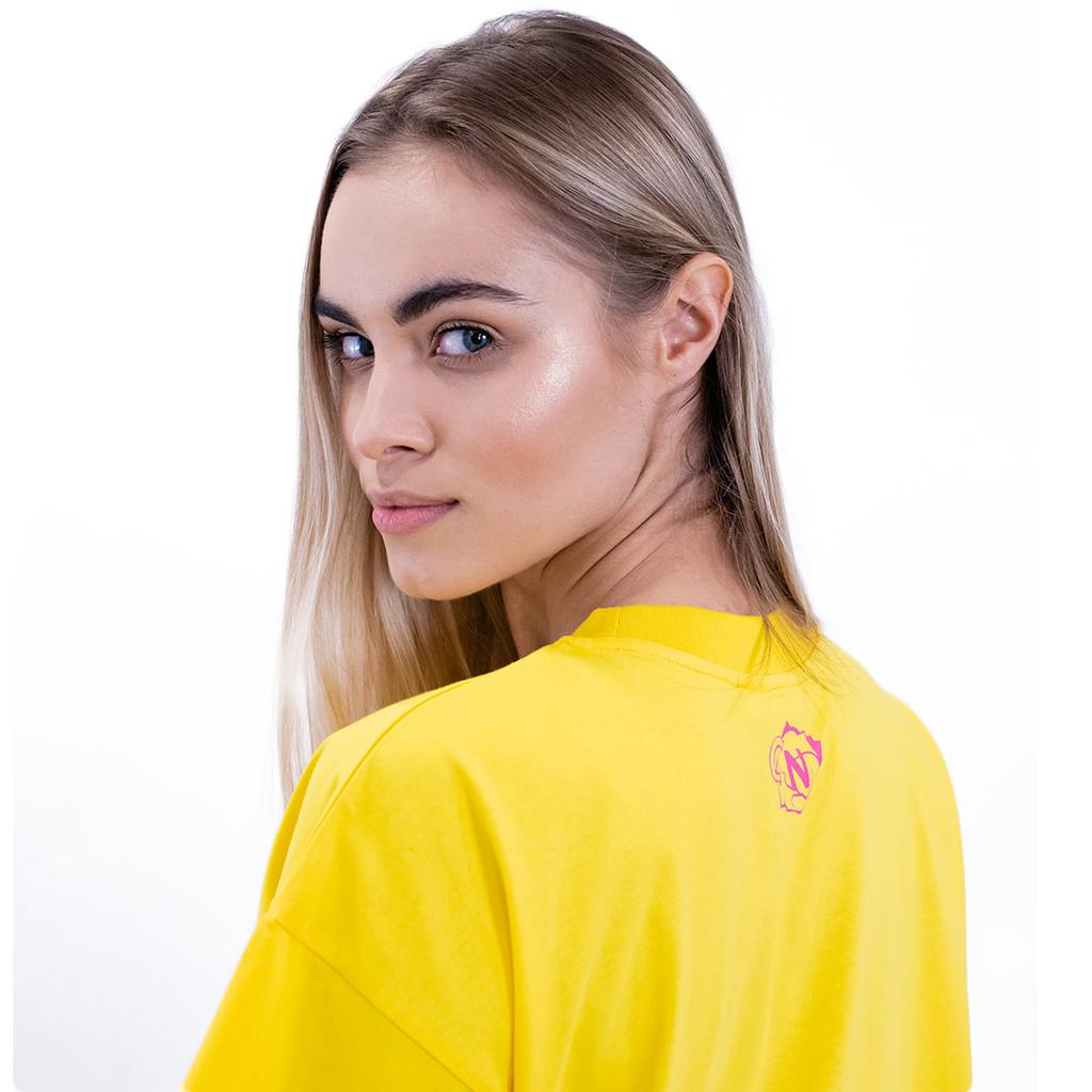 Żółta Koszulka Oversized Z Modnym Motywem Okularów, Stylowa I Wygodna, L