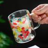Кружка для кофе из стекла с двойными стенками и ручкой, тамблер с красочным лепестковым дизайном, креативная термокружка для горячих напитков