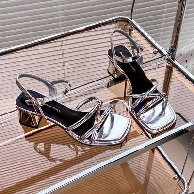 Женские босоножки, летние, новые туфли на квадратном каблуке, модные римские сандалии, черно-белые женские тапочки с открытым носком, женская обувь