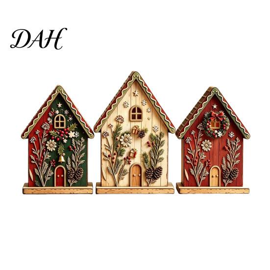 Festive Desktop Wood Decorations 3Pcs/Set Christmas Wooden Ornaments, Rustic Gingerbread Man Tree Tiered Tray Indoor Thanksgiving Party Decor