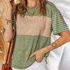 Женская футболка с круглым вырезом, коротким рукавом, футболка с цветными блоками, свободного кроя, универсальные пуловеры, для повседневной носки