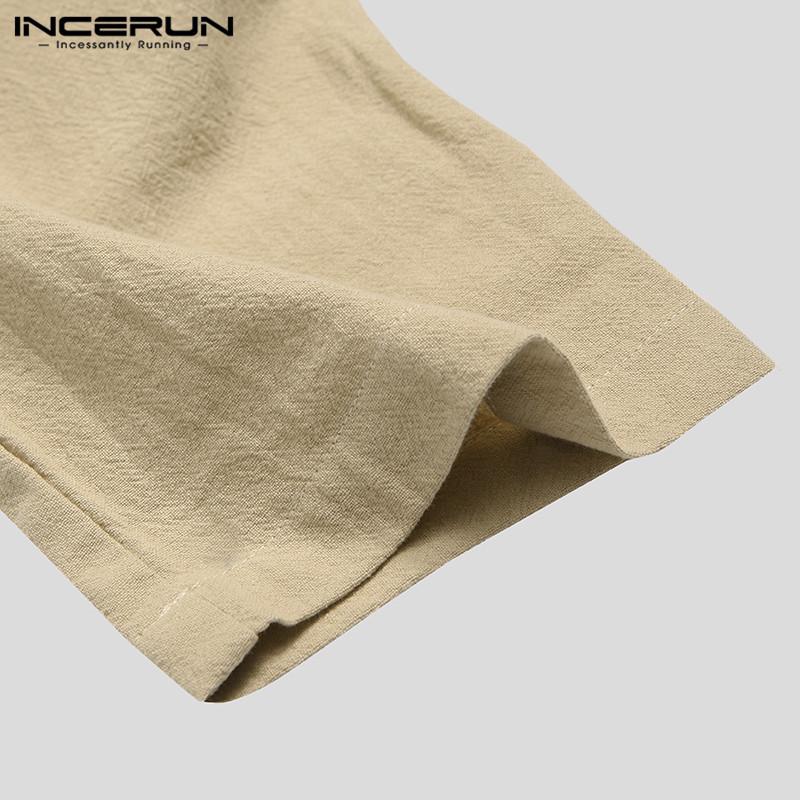 Мужская хлопковая винтажная рубашка без пуговиц INCERUN