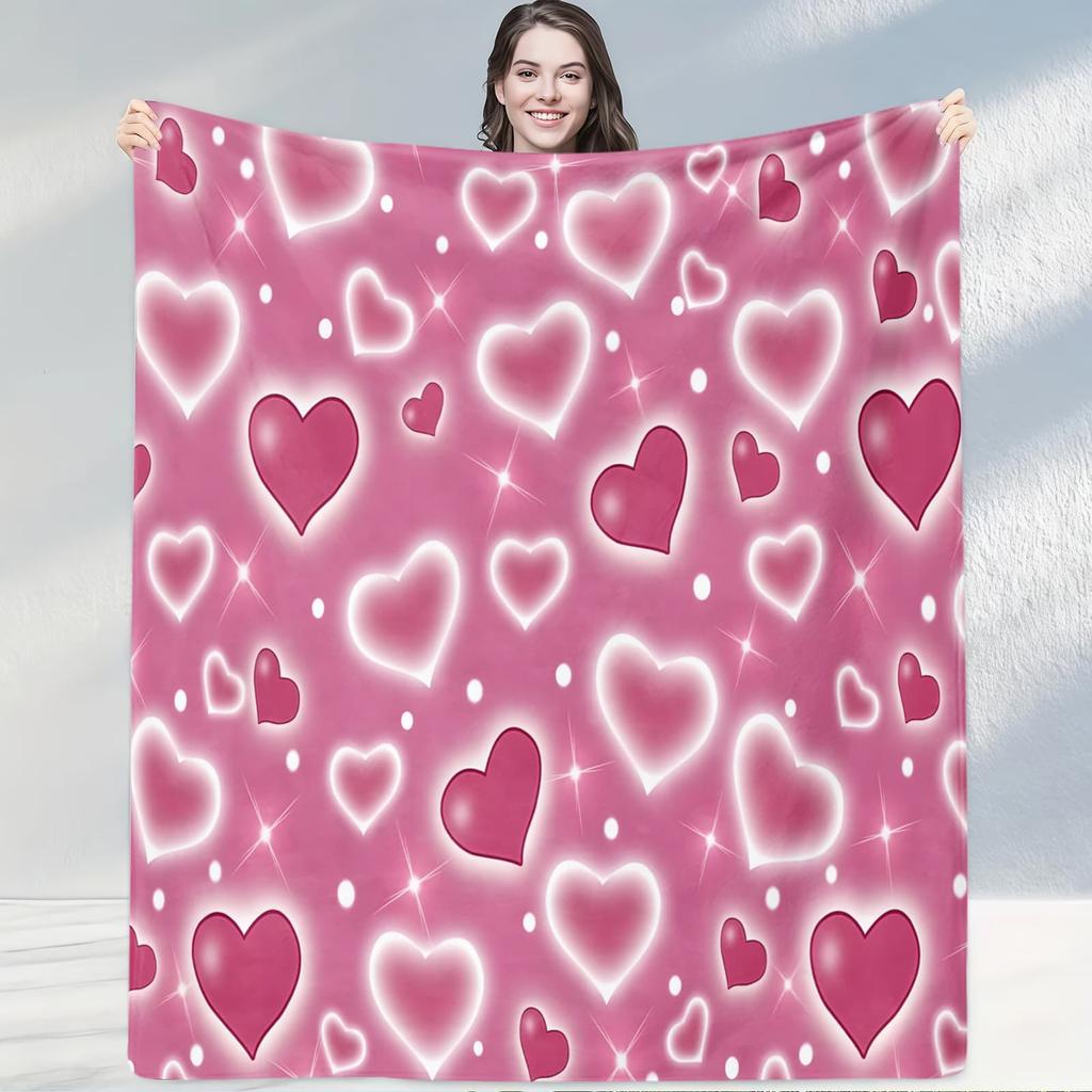 Pink HeartPattern Blanket Cheerful Soft Throw for Rooms with Floralheart Designs Ideal for Lively Charming Home Decor