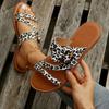 2024 Spring/summer New Flat Buckle Sandals with Large Size Round Head Leopard Print Women's Beach Slippers